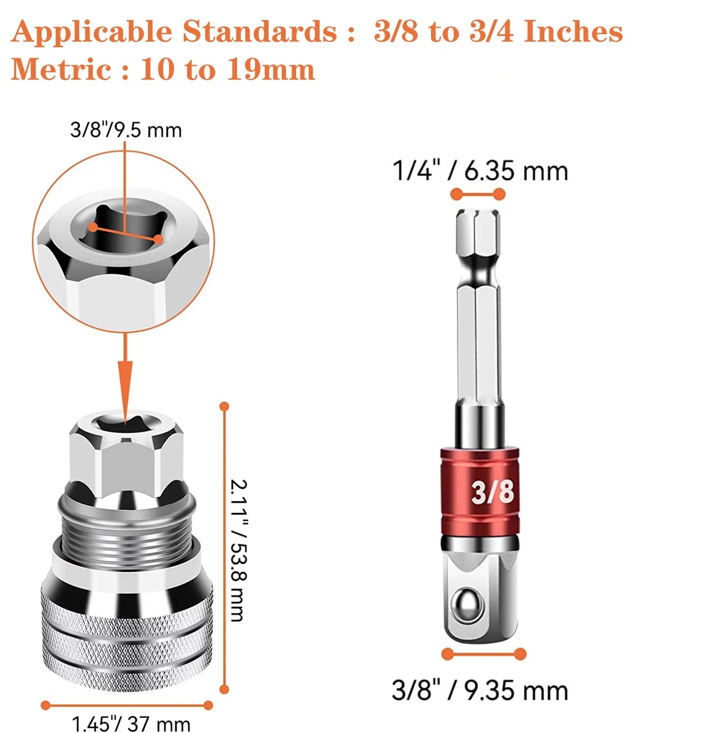 Adjustable Sleeve The Drill Magic Universal Socket Set with Connecting Rod Fits Standard 3/8-3/4'' 10-19mm Drill Adapter Sockets