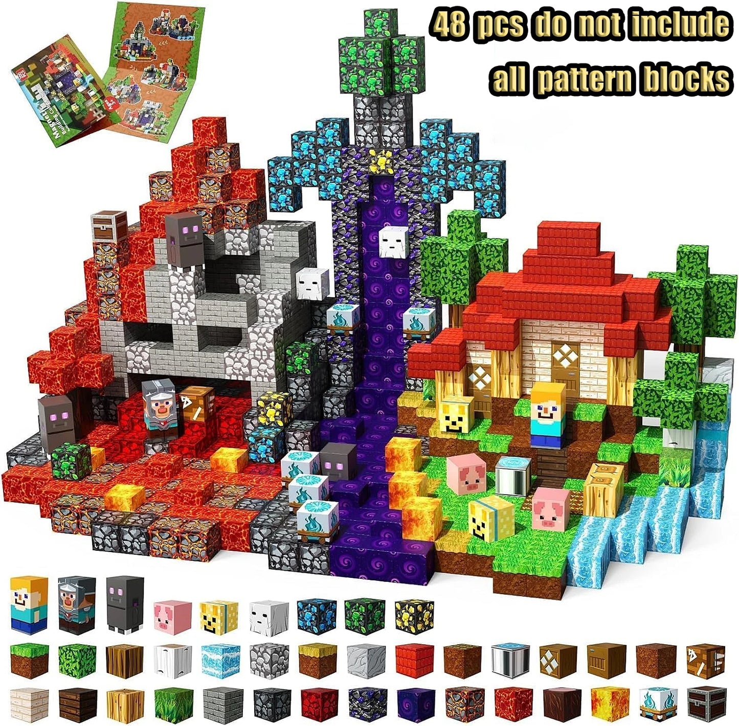 Magnetic Building Blocks Mine World Magnetic Forest Ender Lava  Construction Brick Cube STEM Toy Set Gift for Boy Girl Children