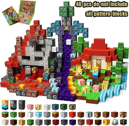 Magnetic Building Blocks Mine World Magnetic Forest Ender Lava  Construction Brick Cube STEM Toy Set Gift for Boy Girl Children