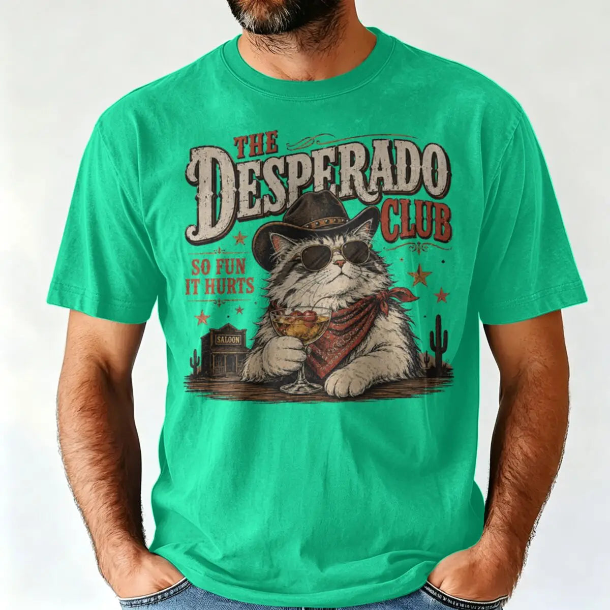 Vintage Washed Western Cowboy Cat T-shirt Cute Animal Manga T-shirts Men Women Cotton Casual Oversized T Shirt Tops