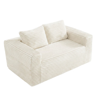 Boneless deep seat loveseat no assembly required foam base sofa plush corduroy fabric modern living room sofa for bedroom office