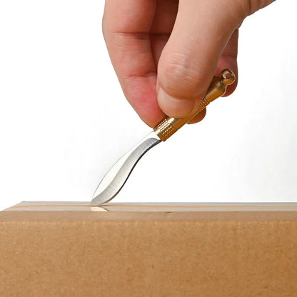 Portable Mini Knife Brass Wood Unboxing Hollow Blade EDC Fixed Blade Leather Cover Cutter Outdoor Surivival Tools Gift