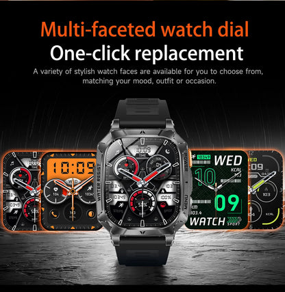 LIGE Military 1400mAh Smart Watch For Men 2.01" HD Screen Waterproof 100+Sports Mode LED Flashlight Smartwatch For Android iOS