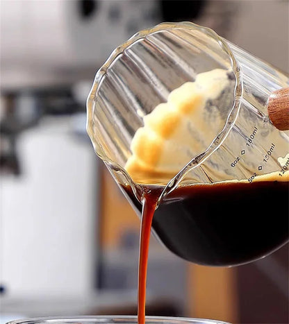 180ML Wood Handle Glass Espresso Measuring Cup Coffee Extraction Cup with scale High Temperature Resistance Milk Jug Measure Mug