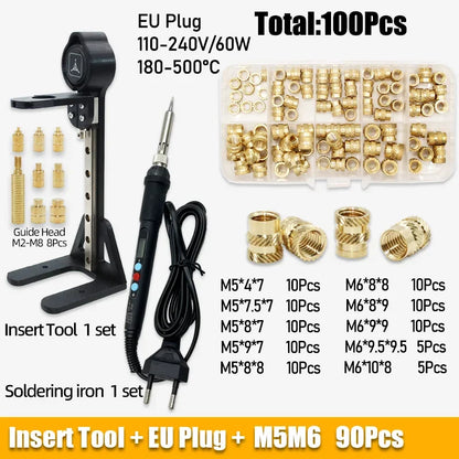 Heat Set Inserts Tool M2 M3 M4 M5 Brass Threaded Insert Nut Digital Soldering Iron for 3D Printing Plastic PCB Welding Press Nut