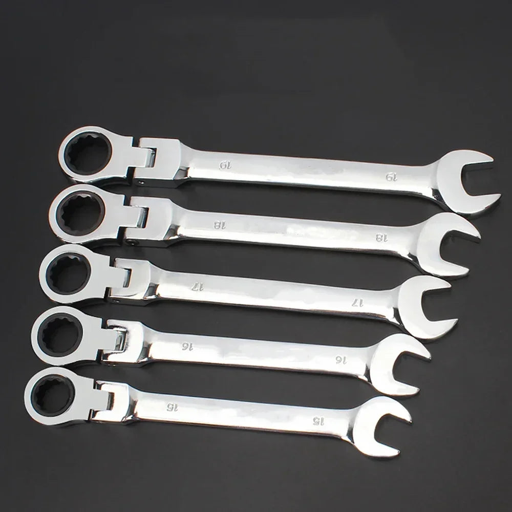 Flex-Head Ratcheting Combination Wrench Set SAE 1/4''-13/16'' Premium 72-Teeth Gear Chrome Organizer Auto Repair Tool