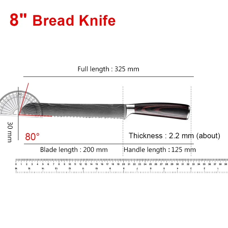 Damascus Chef's Knife Kitchen Knives Set Professional Boning Knife Meat Cleaver Utility Knife Japanese Santoku Knife with Cover