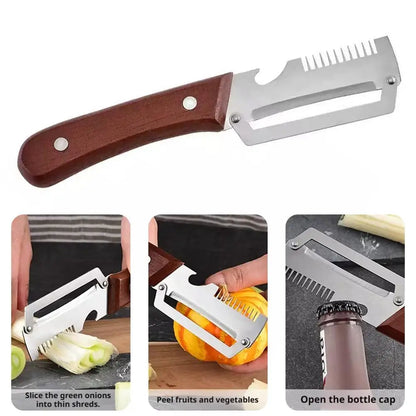 3-In-1 Stainless Steel Vegetable Peeler With Bottle Opener Onion Slicer Shredder Multi-functional Kitchen Tools 19cm 1PCS