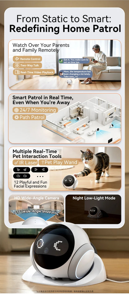 AIOOK Smart Robot Camera 5G WiFi HD 2K Camera Pet Tracking Laser Indicator TUYA Pet Camera Auto Charging Auto Obstacle Avoidance