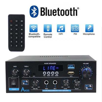 AK55/AK45/AK35 Bluetooth Digital Amplifiers 2 Channel HiFi Stereo Sound Amplifier for Home Car Karaoke FM USB AMP Remote Control