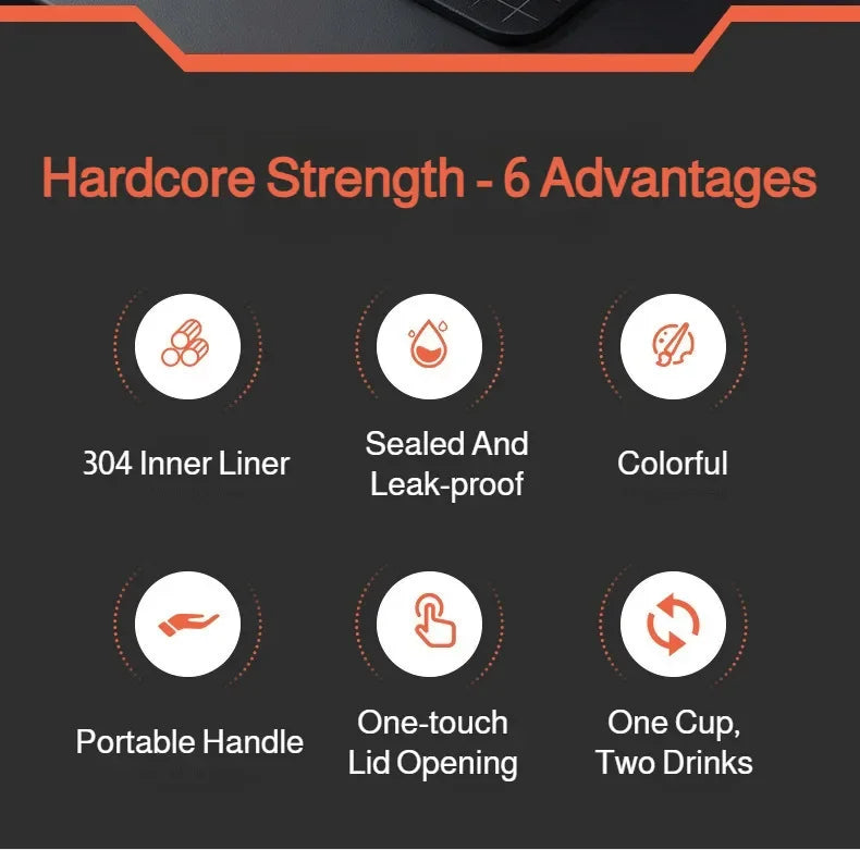1L 304 Stainless Steel Vacuum Insulated Water Bottle One Touch Flip Lid Thermos Mug with Straw Handle for Car Travel Home Daily