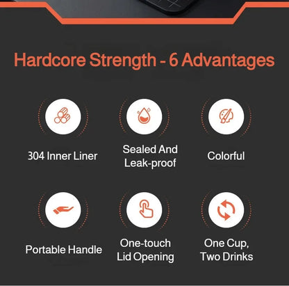 1L 304 Stainless Steel Vacuum Insulated Water Bottle One Touch Flip Lid Thermos Mug with Straw Handle for Car Travel Home Daily