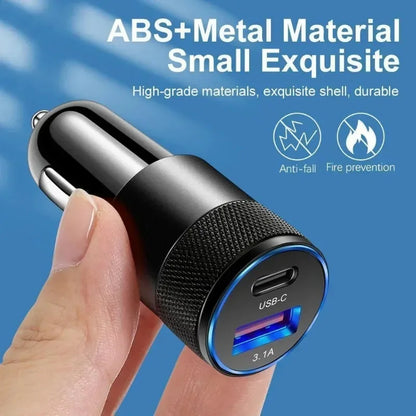 USB Quick Car Charger 12W 3.1A Type C PD Fast Charging Phone Car Adapter for Universal Phone