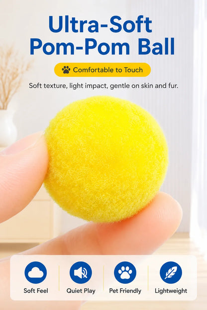 Interactive Cat Toy Pom Pom Ball Launcher Quiet Fuzzy Ball Shooter Indoor Chase Play Kit with 100 Colorful Soft Balls for Cats