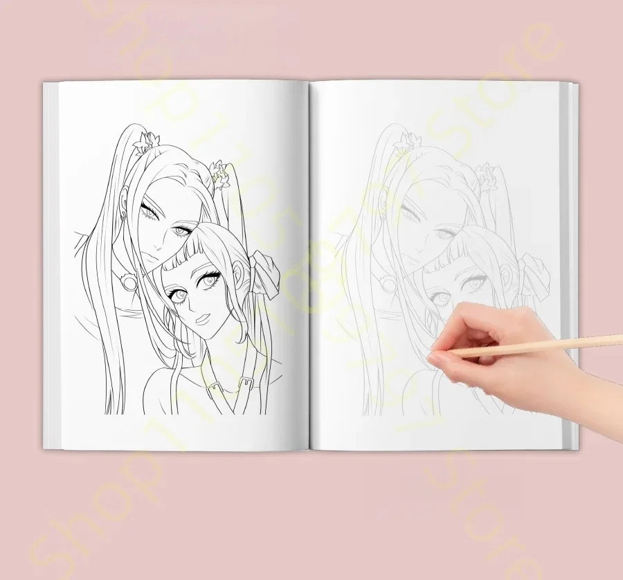 Stress Relief Coloring Book Cute Anime Girls 36/56 Pages Relaxing Activity Book for Adults Kids Birthday Gifts