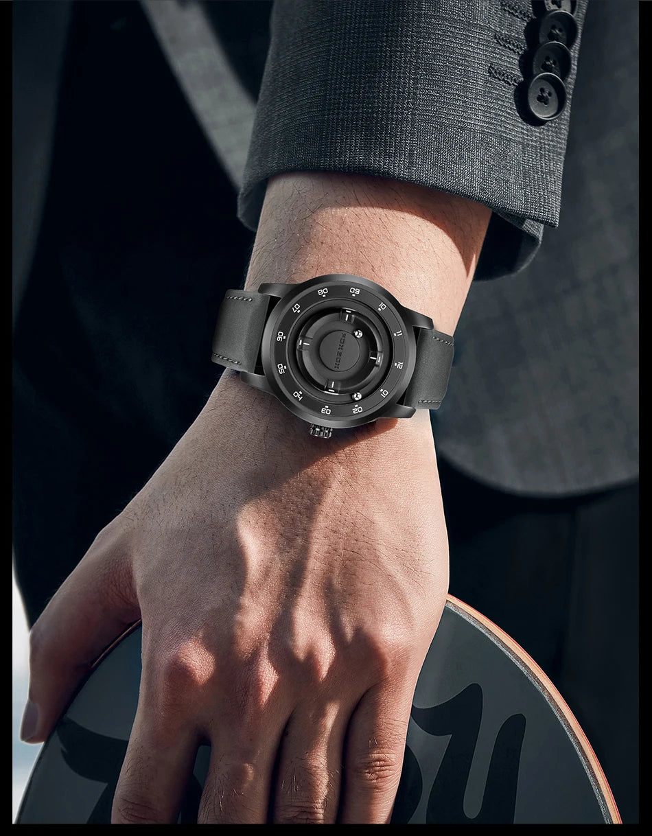 FOXBOX Watch Planet Design Fashion Floating Magnetic Pointer Free Ball Bearing Creative Simple Waterproof Quartz Watch for Men