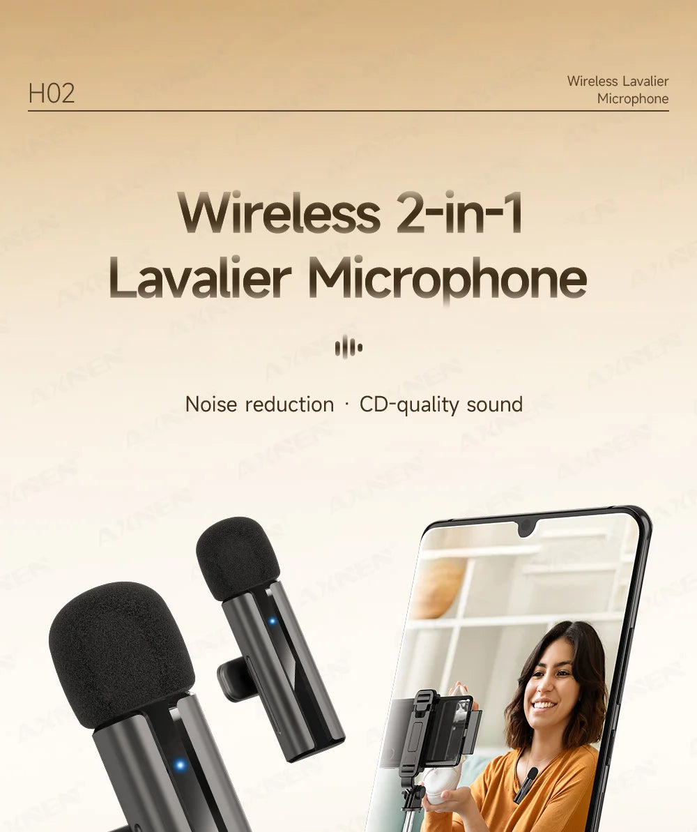 2-in-1 Wireless Lavalier Microphone for iPhone Android, Mini Pro Lapel Mic with Noise Reduction & Pickup for Vlog Live Recording