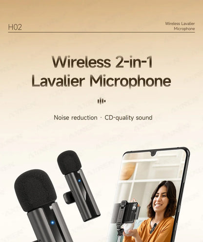 2-in-1 Wireless Lavalier Microphone for iPhone Android, Mini Pro Lapel Mic with Noise Reduction & Pickup for Vlog Live Recording