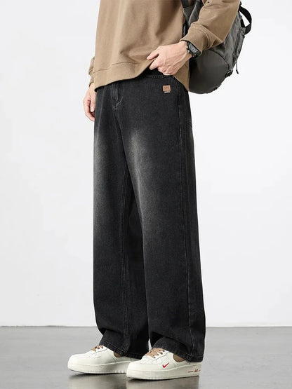 Spring Autumn American Retro Straight Jeans Men Streetwear Korean Fashion Loose Baggy Wide Leg Denim Pants Male Casual Trousers