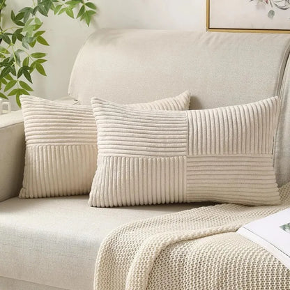 Textured Striped Patchwork Corduroy Throw Pillowcase for Lumbar Pillow Covers 12x20 Inches Cushion Cases Farmhouse Boho Decor