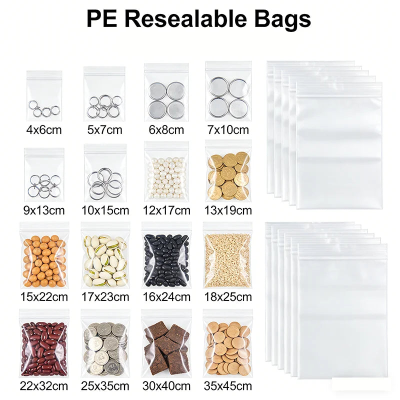 Heavy Duty PE Zipper Bags Waterproof Clear Plastic Seal Bags for Packaging Organizing And Storage