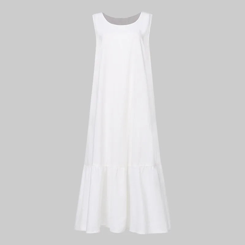 New Dresses 2025 Woman Fashion Summer Solid-color Cotton-linen Sleeveless Plus Size Women's Loose-fitting Long Dress Skirt