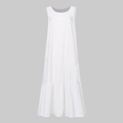New Dresses 2025 Woman Fashion Summer Solid-color Cotton-linen Sleeveless Plus Size Women's Loose-fitting Long Dress Skirt