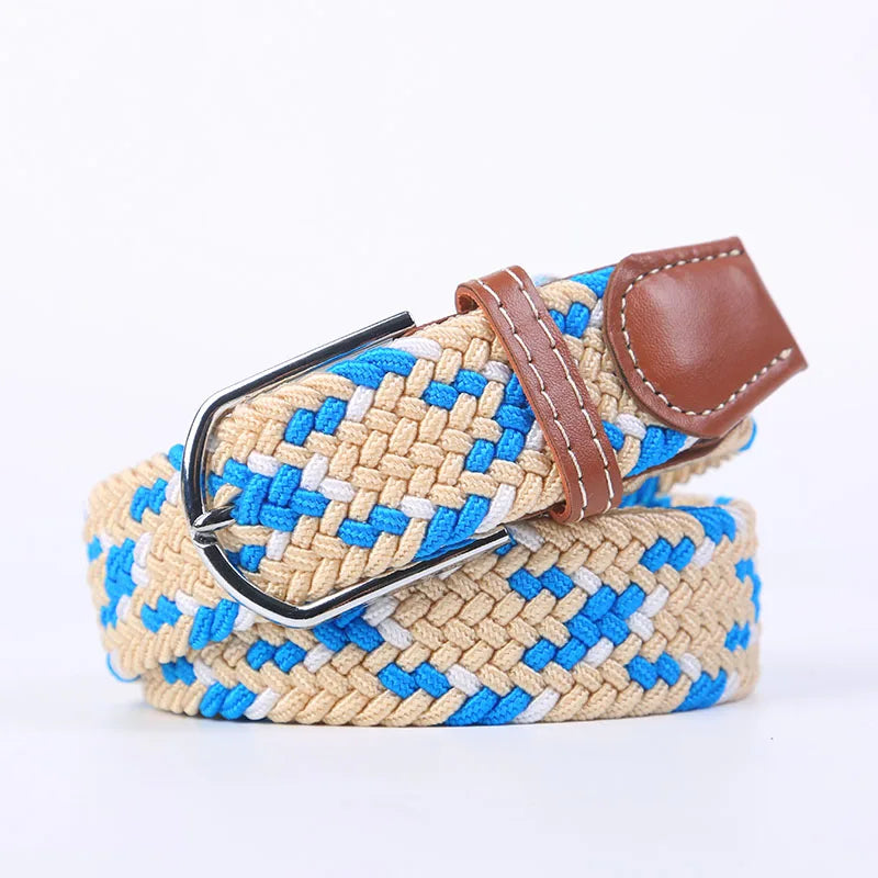 Unisex Elastic Fabric Woven Casual Women Belt Pin Buckle Expandable Braided Stretch Canvas Stylish Leisure Belts for Men