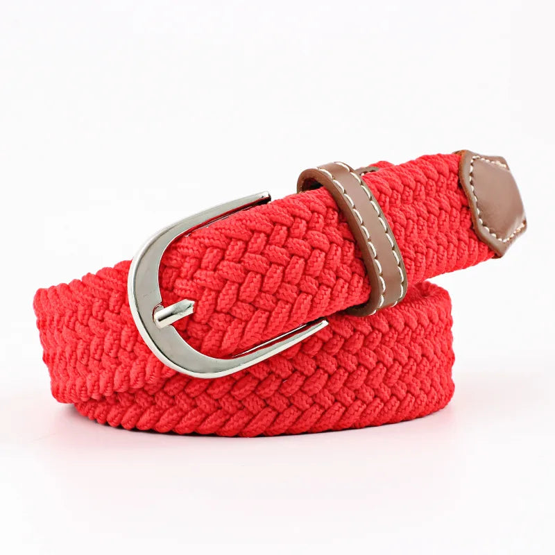 2.5cmx100cm Unisex Extended Elastic Knitted Thin Belt Women's Needle Button Canvas Jeans Student  Canvas Elastic Belt for Women