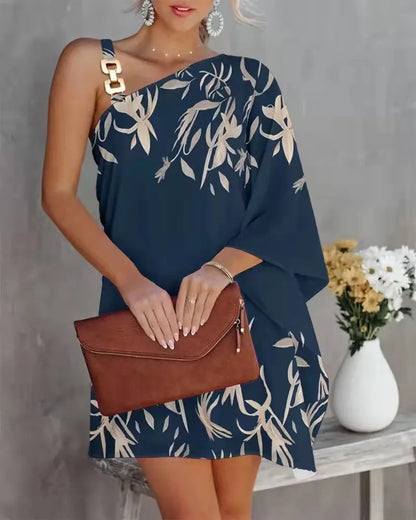 2026Women's New Printed Sexy Asymmetric One-Shoulder Strapless Dress, Elegant Style, Suitable for Summer