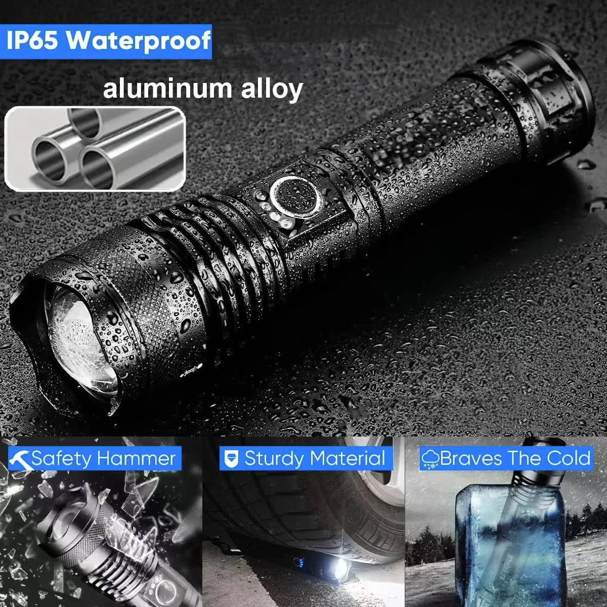 Aluminum Alloy Rechargeable Flashlight High Power Waterproof  Torch Light Zoomable with Storage Box Handheld Flash Lights