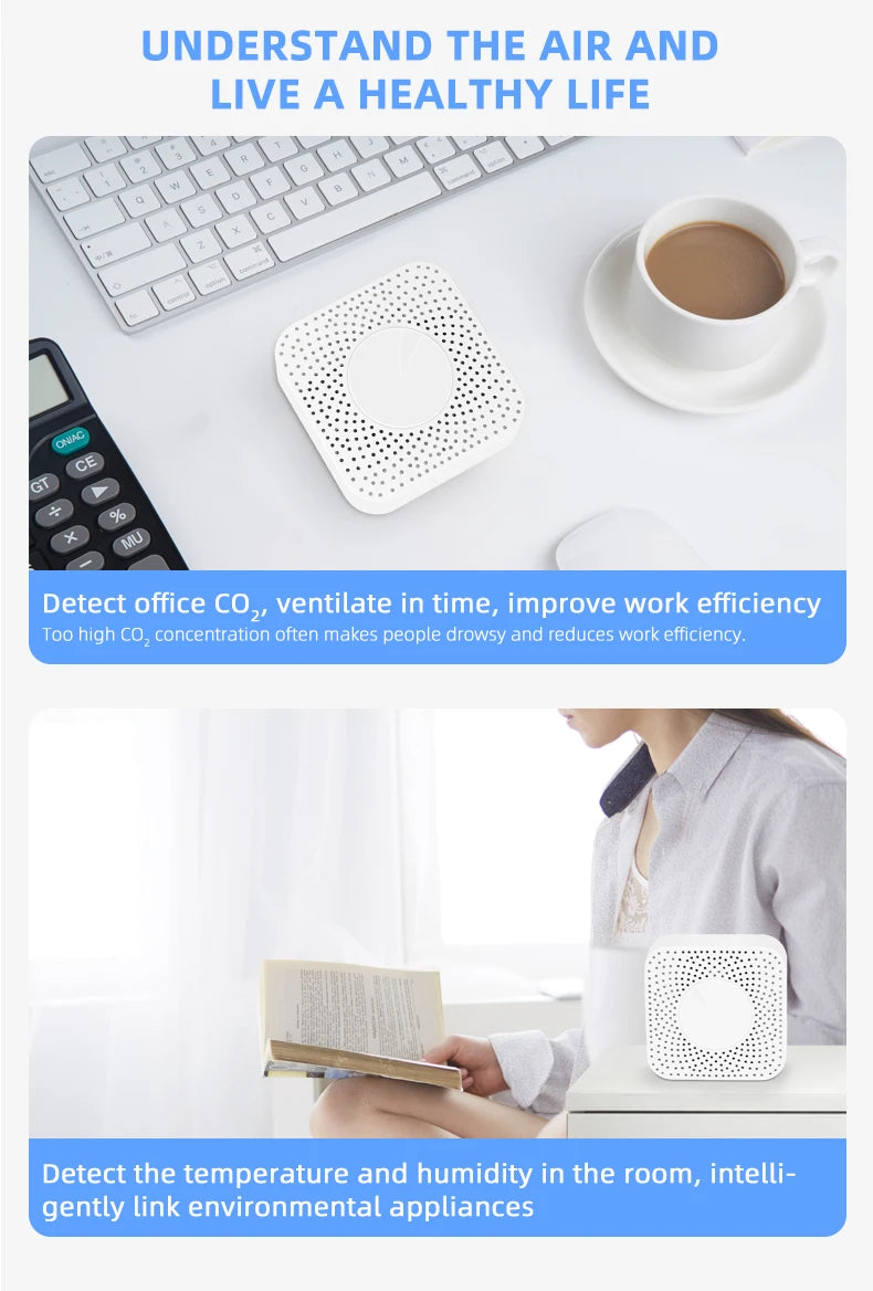 Tuya ZigBee/WiFi Air Quality Detector PM2.5 Formaldehyde VOC CO2 Temperature Humidity 6in1 Smart Air Box Sensor Via Alexa Google