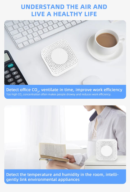 Tuya ZigBee/WiFi Air Quality Detector PM2.5 Formaldehyde VOC CO2 Temperature Humidity 6in1 Smart Air Box Sensor Via Alexa Google