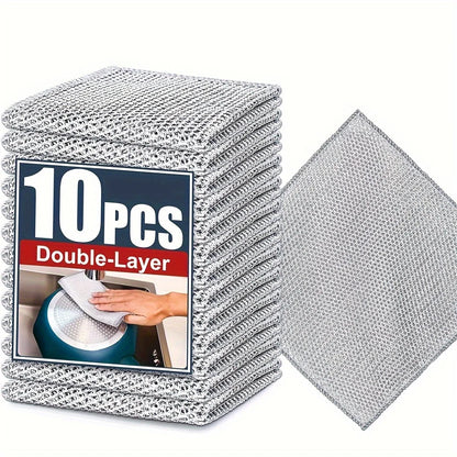 20-5pcs Thickened Steel Wire Cleaning Cloth Non-Scratch Double-layer Iron Microfiber Mesh Dishrag Washing Pot Rags Kitchen Towel