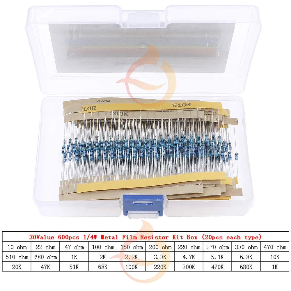 1/8W 1/4W 1/2W 1W 2W 3W 0Ω~10MΩ 1% Metal Film Resistor Resistance Assortment Kit With box