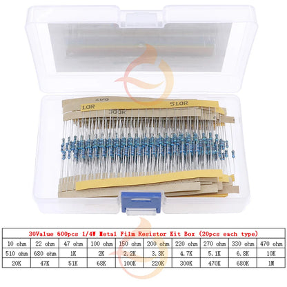 1/8W 1/4W 1/2W 1W 2W 3W 0Ω~10MΩ 1% Metal Film Resistor Resistance Assortment Kit With box