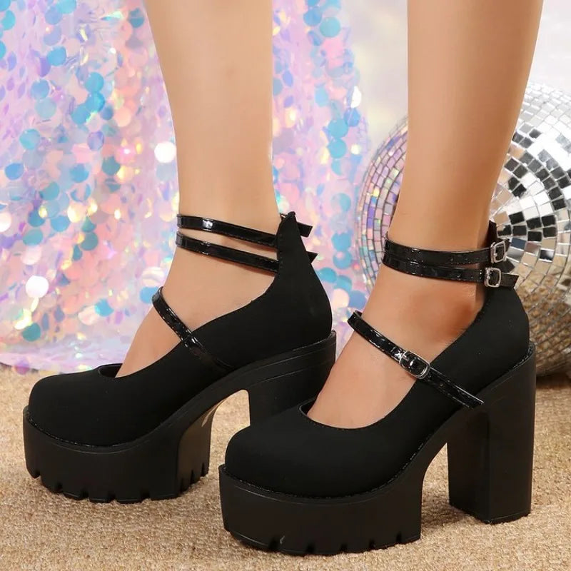 Fashion New High Heels Women Mary Janes Shoes Woman Platform Sandals Women Summer Dress Lolita Shoes Chunky Pumps