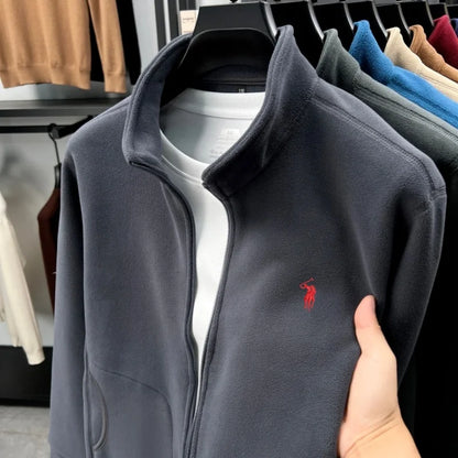 Designer brand luxury men's zipper stand collar coat high-quality Paul pony embroidery autumn winter comfort warm casual jacket