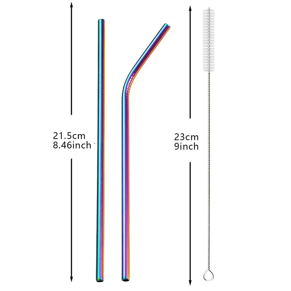 11Pcs Reusable Black Straw Set 304 Stainless Steel Straw Straight Bent Drinking Straw With Cleaning Brush Home Bar Accessory