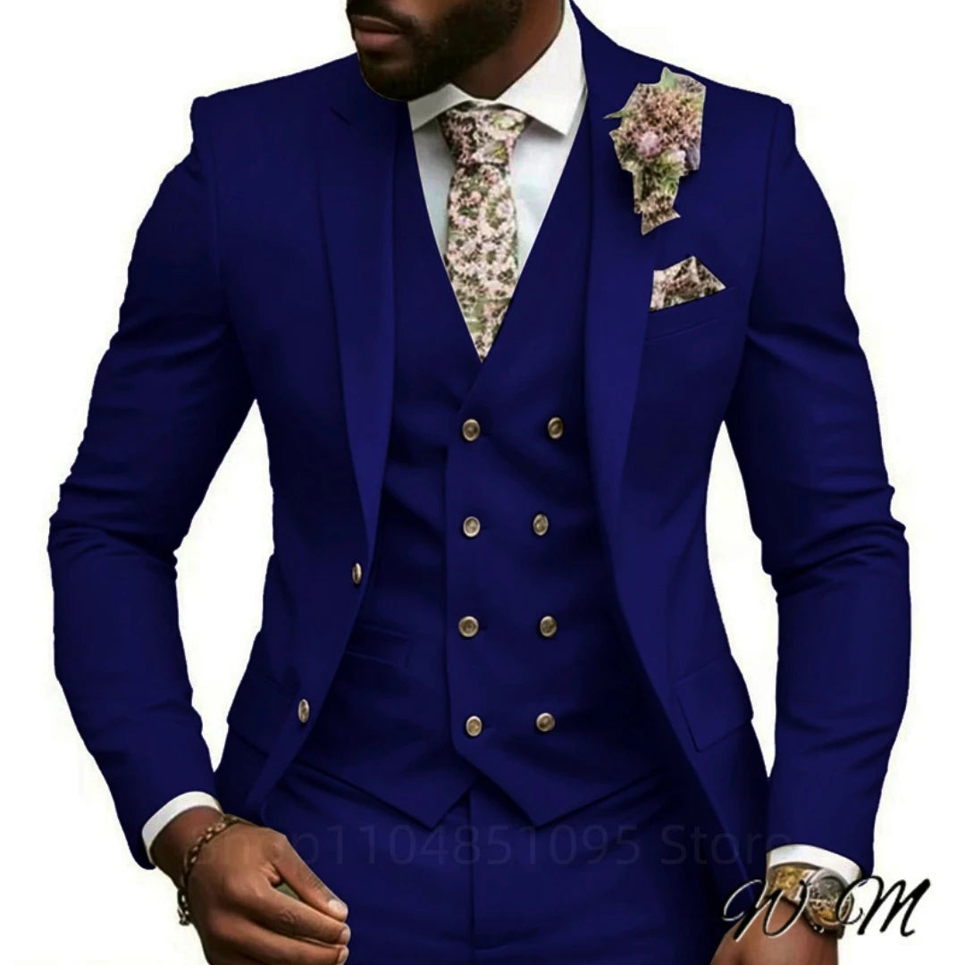 High Quality Green Business Men Suits Slim Fit Male Clothing Elegant Wedding 3 Piece Two Buttons Jacket Vest Pants Party Sets