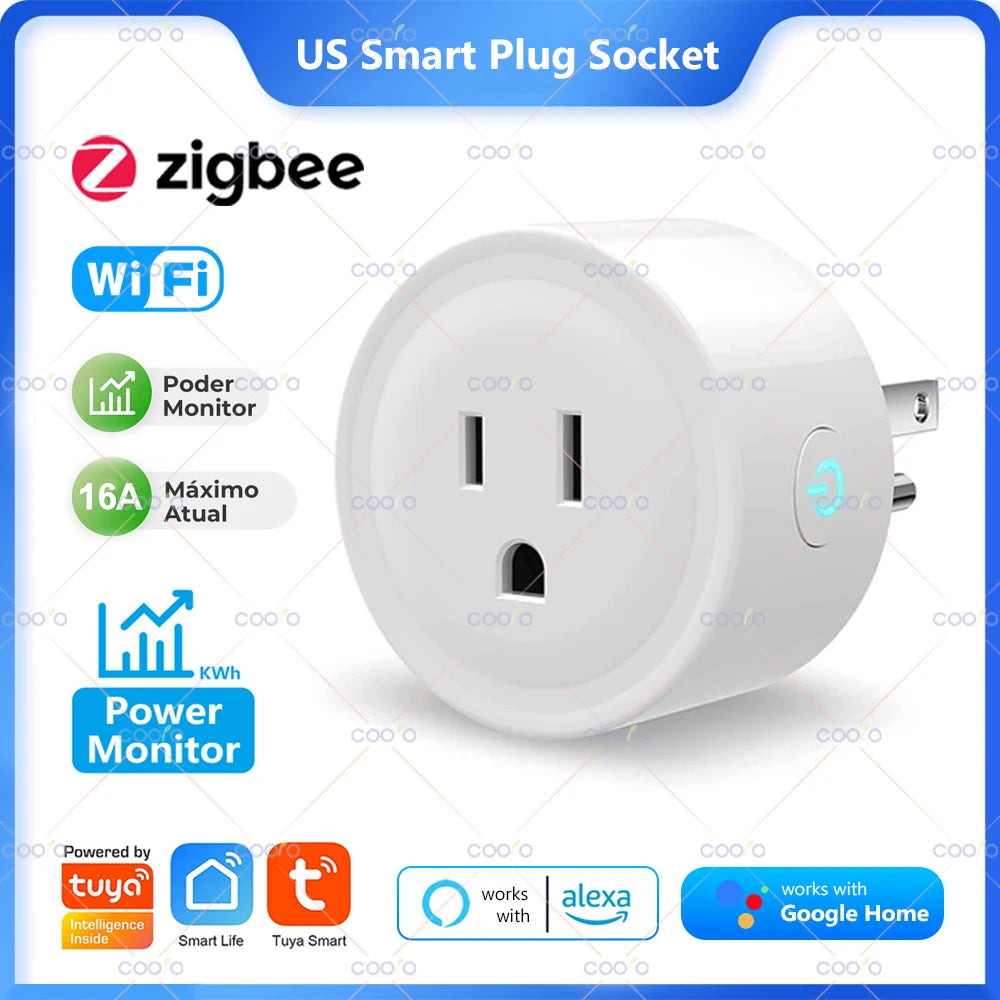 Tuya Smart Wifi Zigbee Plug US Standard Wireless Outlet 16A Remote Control Smart Home Appliances Work With Alexa Google Home