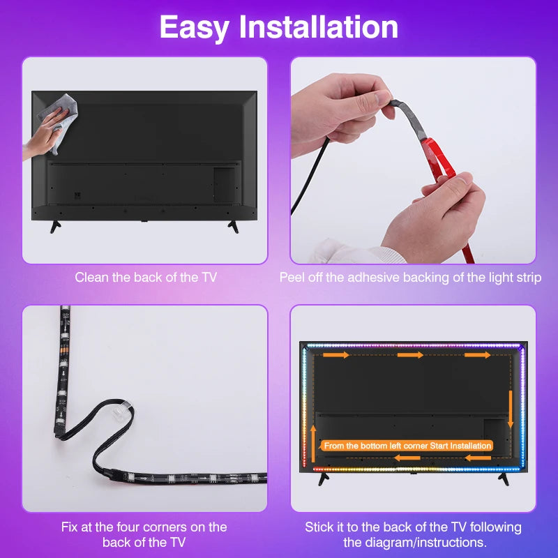 Ambient LED TV Backlights 4K Device Box Tape Screen Color Sync No Wi-Fi  No APP TV LED Strip Lights Kits RGB TV Led Backlights