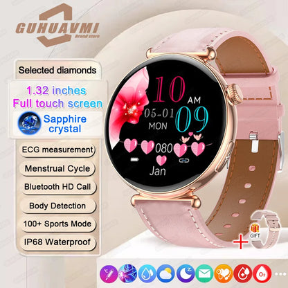 ECG Smart Watches Women 1.32 inch  AMOLED Screen Physical Examination Blood oxygen Pressure Fat Call Health ECG+PPG Smartwatch