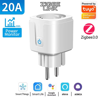 WiFi Zigbee Energy Monitoring Smart Plug EU 16A/20A Remote Timer Socket for Kitchen Home Appliance Works with Tuya Alexa Google