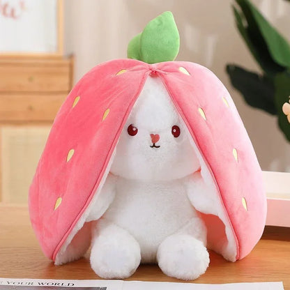 2026 Birthday Gift 18cm Hot Cute Strawberry Carrot Rabbit Plush Toy Stuffed Creative Into Fruit Transform Baby Cuddly Bunny Doll
