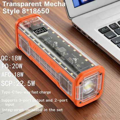 8*18650 Power Bank Case 22.5W Fast Charging USB C Battery Storage Box Transparent DIY Shell for iPhone Xiaomi Samsung