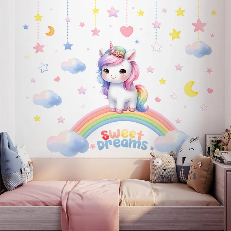Unicorn Vinyl Child Wall Sticker For Baby Room Decoration Bedroom Accessories Furniture Sticker Adhesive Wallpaper Wall Decor