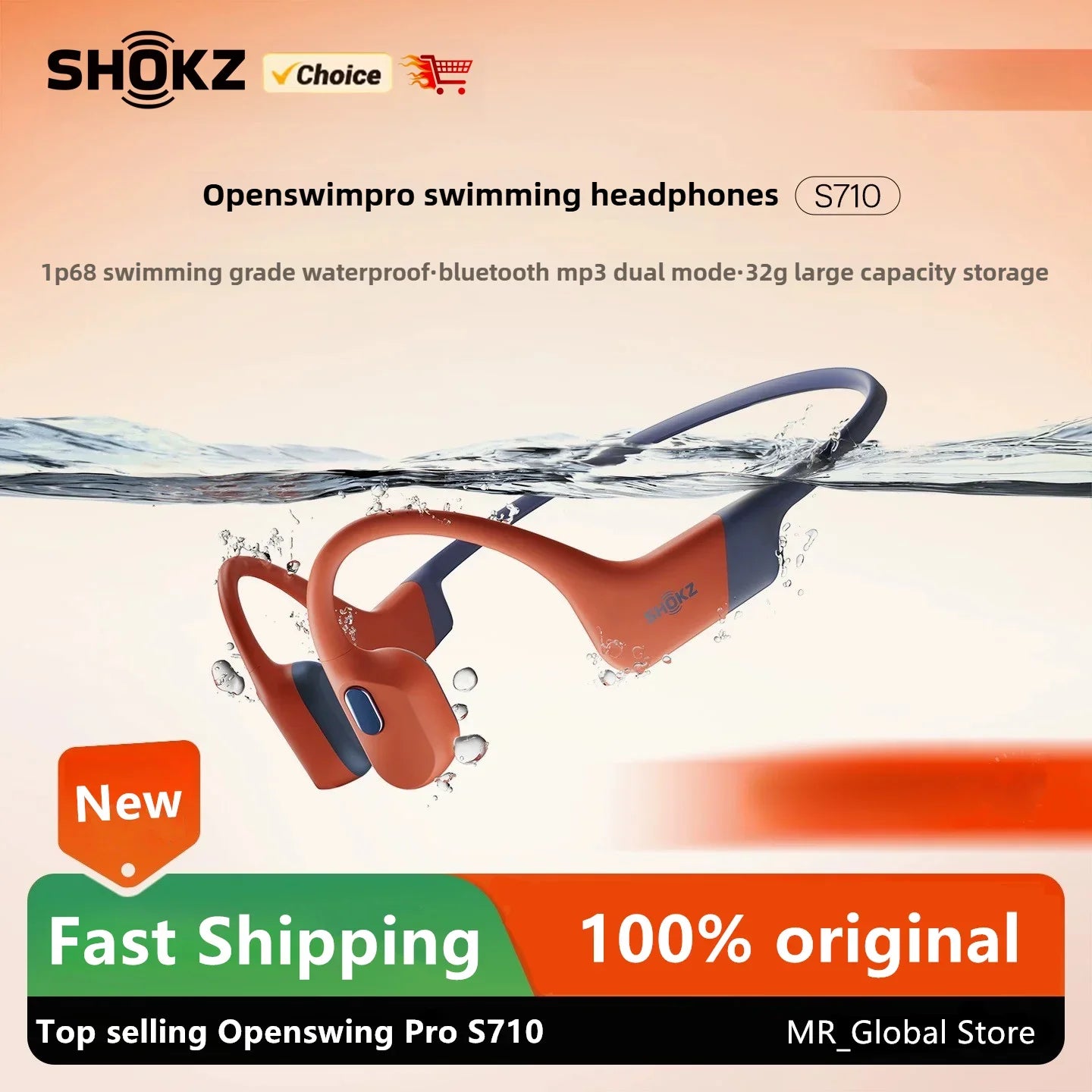 Shokz OpenSwim Pro S710 słuchawki douszne z przewodnictwem kostnym do pływania Bluetooth wodoodporne IP68 tryb podwójny 32GB pojemności sportowe