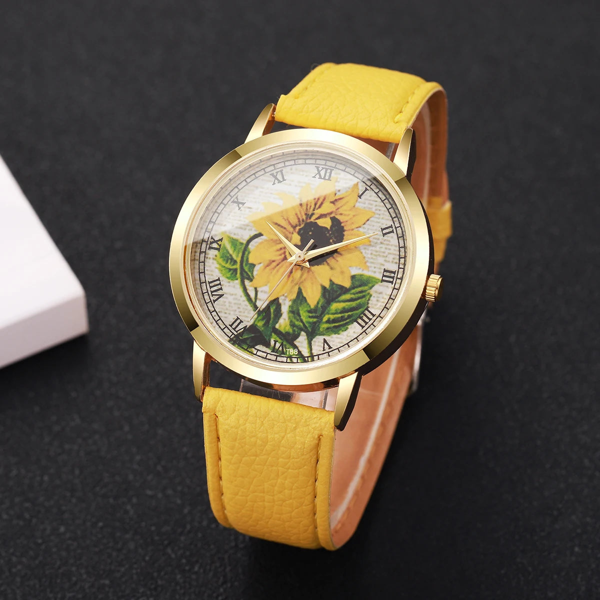 6PCS/Set Fashion Flower Dial Women Watches Leather Strap Quartz Watch Daisy Jewelry Set Reloj Mujer (Without Box)