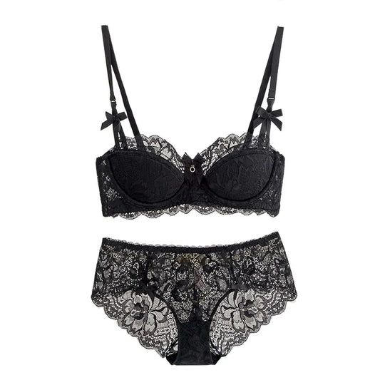 Modest French Pure Desire Bralette AB Cup Full Coverage Lace Bra & Set Small Bust Push Up Wireless for Chubby Girl Bow Plus Size